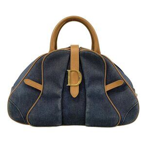 Dior Double Saddle Bag Navy Light Brown Leather X Light